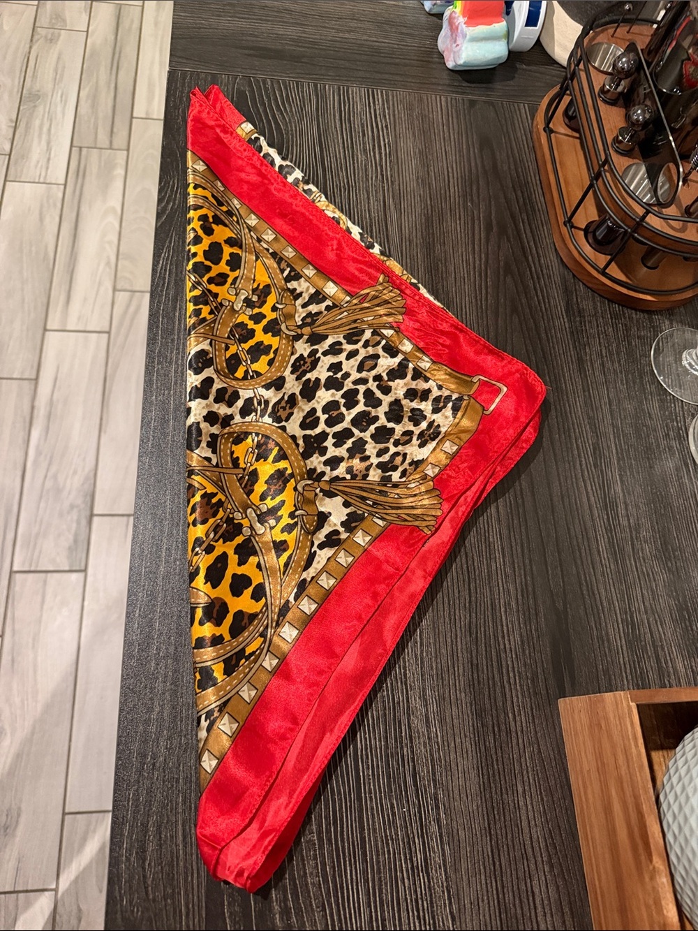 Red Leopard-Print Satin-Feel Scarf Wrap